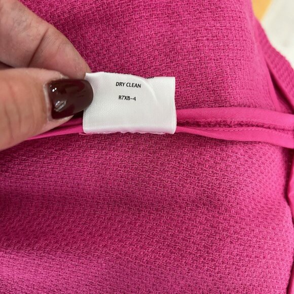 Eileen Fisher Blazer Sz M Pink Linen Blend Open Front Textured Pockets Preppy - Picture 9 of 11